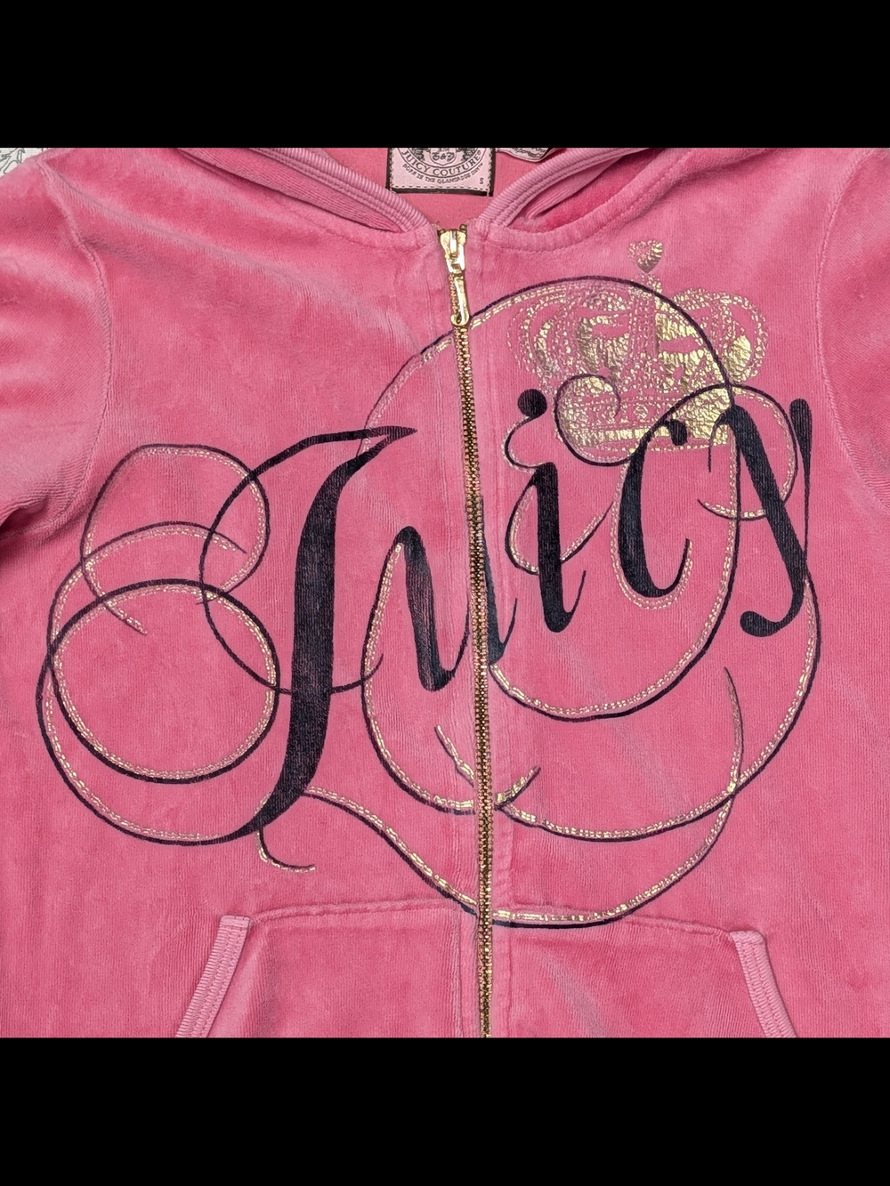 RARE Vintage Y2K Juicy Couture Pink Velour Chandelier Rhinestone Hoodie Small - Picture 5 of 7